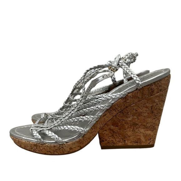 Kate Spade Felix Silver Leather Cork Wedge Sandal 9.5 - Picture 3 of 6